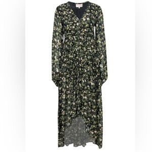 Rococo Sand Black Metallic Flora High Low Midi Dress - S